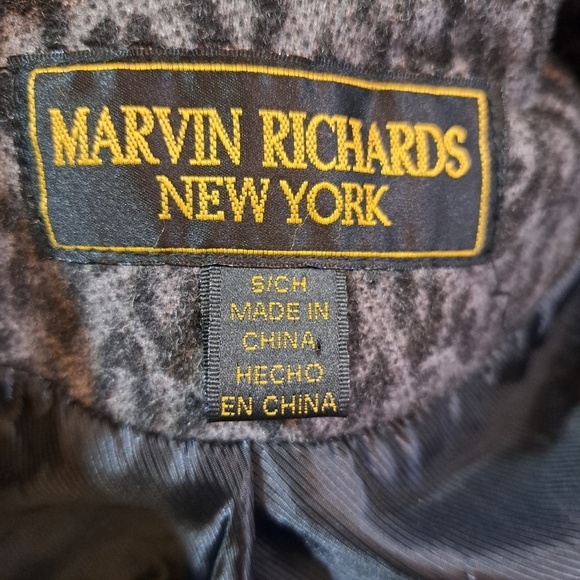 Marvin Richards New York Gray Wool Blend Leopard Print Pea Coat - Picture 7 of 11